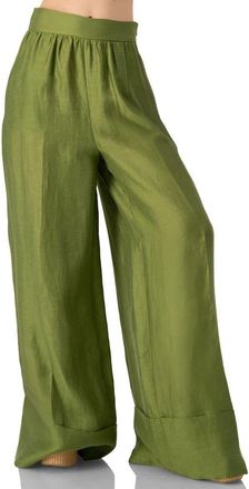 Ivonne Linen Maxi Wide-Leg Pants in Green at Nordstrom, Size 14