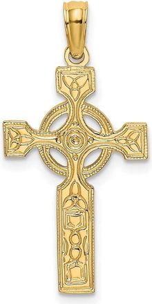 Diamond2Deal 14k Yellow Gold Textured Celtic Cross with Eternity Circle Charm Pendant