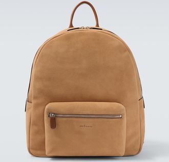 Kiton Leather-trimmed suede backpack