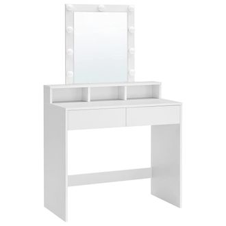 Calicosy Tocador blanco con espejo de bombillas y 2 cajones - L80 x H145 cm