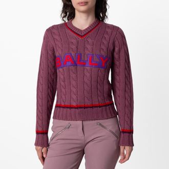 Bally Logo Embroidered V-Neck Wool Sweater, Brand Size 38 ( US Size 2 )