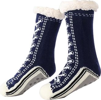 Generic Ultra-Thick Slipper Home Socks, Knitted Cashmere Slipper Socks with Grippers for Women Men, Winter Warm Non Slip Cozy Fuzzy Slippers (Navy Blue)