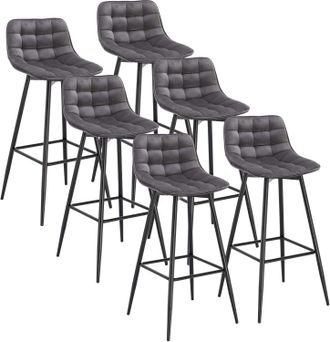 Woltu Woltu - 6x Taburete De Bar Con Respaldo Marco De Metal Muebles Cocina Asiento De Terciopelo Taburete Alto Para Cocina Bar Paquete De 6 Unidades Gris O
