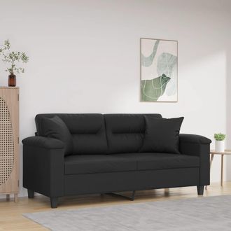 vidaXL Sof&aacute; De 2 Plazas Con Cojines Cuero Sint&eacute;tico Negro 140 Cm Vidaxl