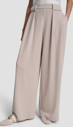 DKNY Pinstripe Pleat Front Wide Leg Pants in Pebble Pinstripe at Nordstrom, Size X-Large