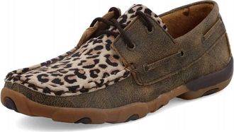 Twisted X Boots Womens Boat Shoe Driving Moccasin In Distressed & Leopard