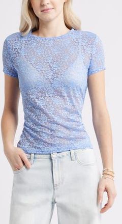 BP. Short Sleeve Stretch Lace Top in Blue Haze at Nordstrom Rack, Size Xx-Small