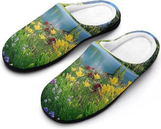 Generic Mountain Grand Teton Landscape Lakeside Mens Slippers Comfortable And Non-slip Cotton Slipper Shoe for House