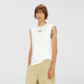Diesel Cotton tank top with metallic Oval D - T-Shirts - Man - White