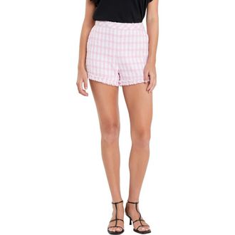 English Factory Check Boucl&eacute; Fringe Shorts in Pink at Nordstrom Rack, Size Medium