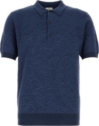 Etro Navy Blue Paisley Jacquard Polo
