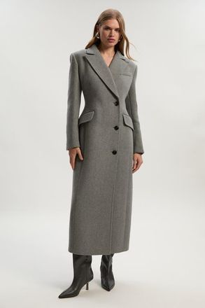 Karen Millen Wool Blend Tailored Fitted Maxi Coat in Grey Marl at Nordstrom, Size 10