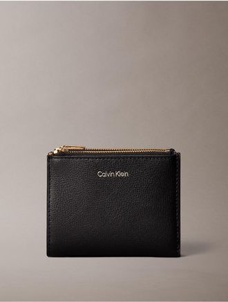 Calvin Klein Womens Foil Logo Double Zip Card Case - Black
