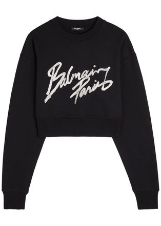 Balmain Logo-print Cotton Cropped Sweatshirt - Black And White - S (UK8-10 / S)