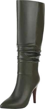 Generic Women Long Pleated Boots Pointed Toe Thin Heel Winter Elegant Wedding Party Knee High Boot