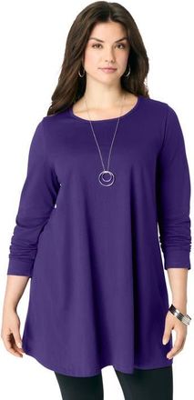 Roaman's Ultimate Long Sleeve Crewneck Swing Tunic in Midnight Violet at Nordstrom, Size 12