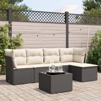 vidaXL Vidaxl - Set De Sof&aacute;s De Jard&iacute;n 6 Piezas Y Cojines Rat&aacute;n Sint&eacute;tico Negro