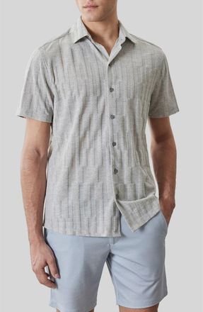 Robert Barakett Vessar Texture Knit Short Sleeve Button-Up Shirt in Grey at Nordstrom, Size Xx-Large