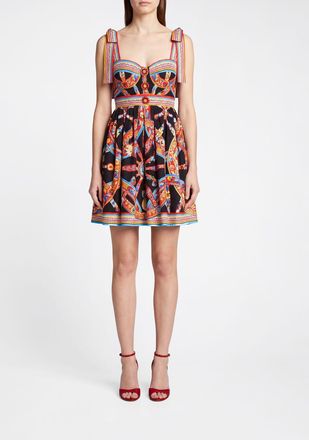 Dolce & Gabbana Mini abito bustier in cotone con stampa Carretto siciliano