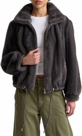 Avec Les Filles Crop Faux Fur Jacket in Graphite at Nordstrom, Size Large
