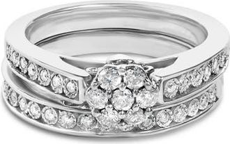 House of Brilliance Sterling Silver 1/2 Cttw Diamond Cluster Flower Bridal Set at Nordstrom