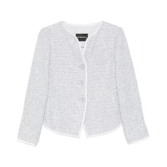 Emporio Armani Cardigans, female, Gray, Size: XL Round Neck Textured Cardigan