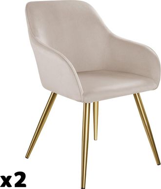 TecTake 2 sillas de comedor aterciopeladas, 58 x 62 x 82 cm, gris topo/dorado