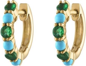 Eden Presley Semiprecious Stone Huggie Hoop Earrings in Purple/Yellow Gold at Nordstrom
