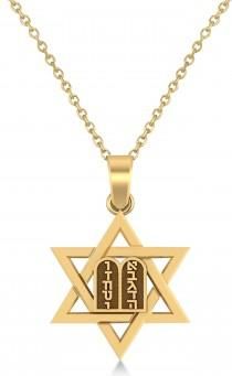 Allurez Jewish Star of David with Torah Pendant Necklace 14K Yellow Gold