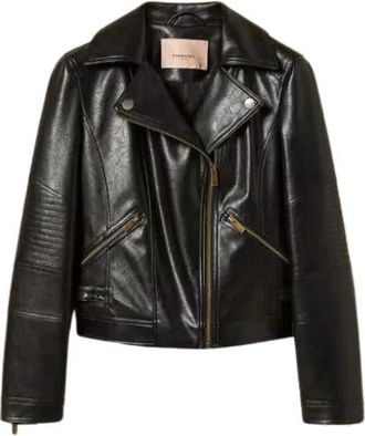 Twinset Moderne Bikerjacke van imitatieleer - Dames - Zomerjassen - Zwart - XS - Leer - Jassen