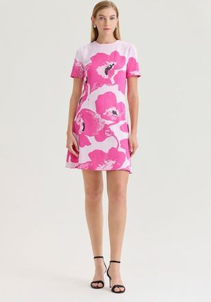 Ming Wang Floral Jacquard Soft Knit A-Line Dress in Carmine Rose/white at Nordstrom, Size Small