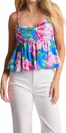 Sadie & Sage Technicolor Babydoll Bubble Hem Tank In Blue Multi