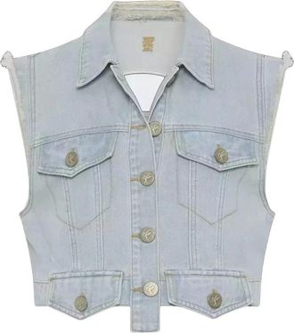 One Teaspoon Blauwe Denim Vest Distressed Logo - Dames - Bodywarmers - Blauw - XS - Denim - Jassen