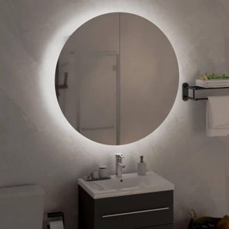 Berkfield Home Beautiful Bathroom Cabinet with Round Mirror&LED White 54x54x17.5 cm