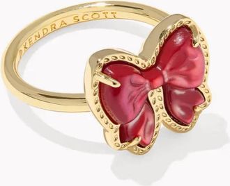 Kendra Scott Womens Haley Bow Band Ring In Gold Scarlet Red Mother Of Pearl