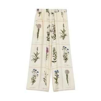 Max Mara Broeken, Dames, Veelkleurig, M, Wide Leg Floral Silk Pantalon