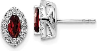 Diamond2Deal 14k White Gold 1/5 Ct Lab Grown Diamond and Garnet Stud Earrings