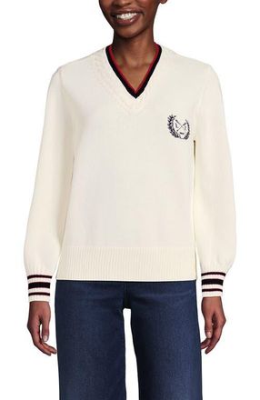 Lands End Drifter Set in Sleeve Vneck Sweater in Red/navy Tipping at Nordstrom, Size X-Small