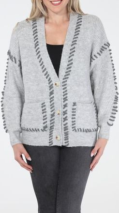 Rain + Rose Contrast Stitch Cardigan in Grey at Nordstrom, Size X-Large