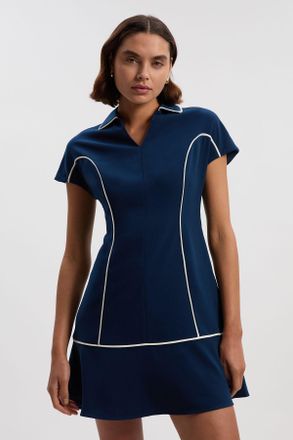 Karen Millen Womens Tailored Crepe Tipped Mini Shirt Dress - Navy - Size 12 UK