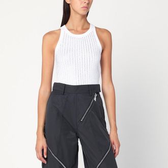 The Attico White tank top with rhinestones