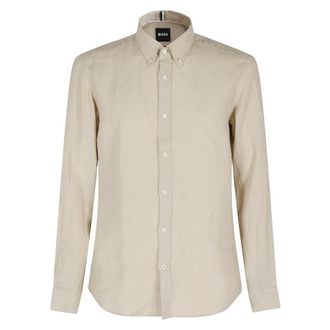 HUGO BOSS Heren, Overhemden, Bruin, Maat: 2XL Linnen