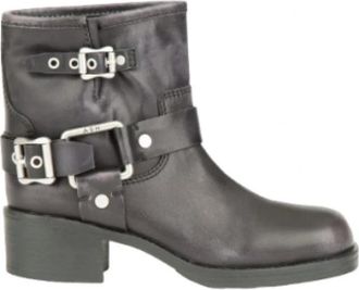 Ash Zwarte leren motorlaarzen - Dames - Enkellaarsjes - Zwart - 38 EU - Leer - Schoenen
