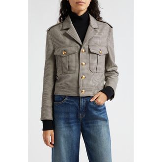 Nili Lotan Lise Crop Virgin Wool Military Blazer in Black/Brown Houndstooth at Nordstrom Rack, Size X-Large
