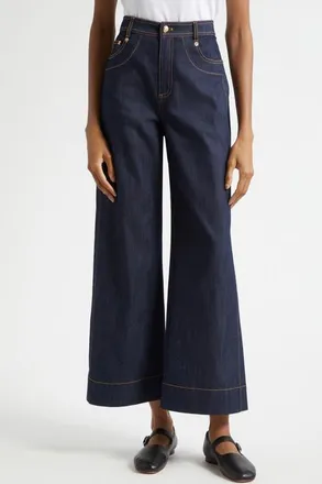 Cinq &agrave; Sept Sallie High Waist Ankle Wide Leg Jeans in Indigo at Nordstrom, Size 10