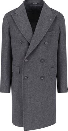 Tagliatore Grey Virgin Wool Peak Lapel Coat
