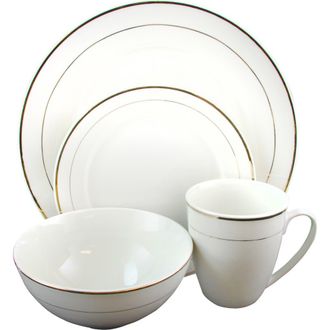 Gibson Home Palladine 16 Piece Dinnerware Double Gold Banded Set in White at Nordstrom