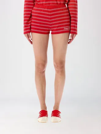 Sporty & Rich Culotte a righe in cotone con vestibilit&agrave; slim e logo ricamato