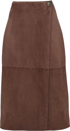 Yves Salomon Gonna midi in pelle scamosciata - Marrone