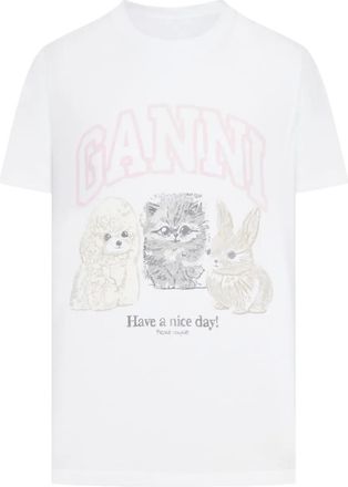 Ganni T-shirt in cotone con stampa - Bianco